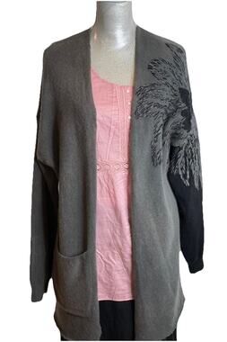 (nude) Brand Gray & Black Embellished Open Cardigan Duster Made In Italy M /40